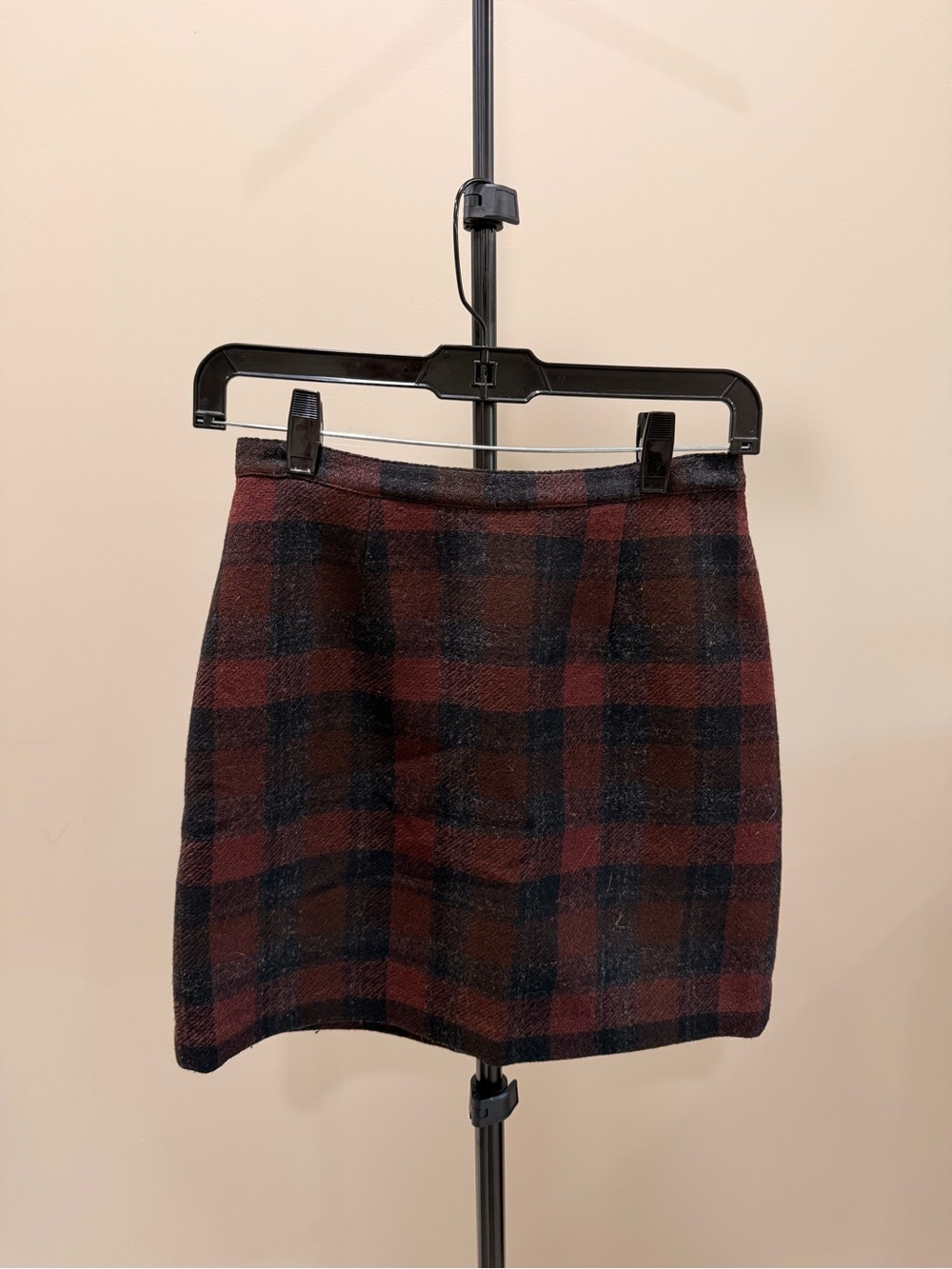 BCBG Plaid Mini Skirt in Burgundy and Black